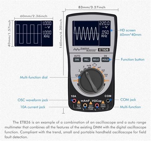 Current Signal Generator Digital Multimeter Oscilloscope Auto Range Direct Current Voltage Current Meter Capacitance Resistance Testers, BlackGrey in Kuwait