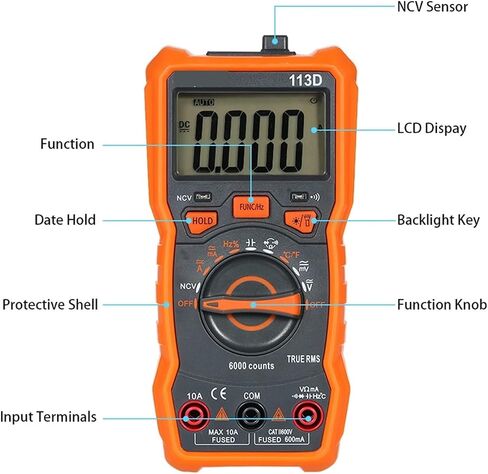مولد الإشارة الحالي الرقمي MultiMeter 6000 التهم تلقائي AC/DC قياس درجة حرارة درجة حرارة الجهد مع الشاشة الخلفية الكبيرة in Saudi Arabia