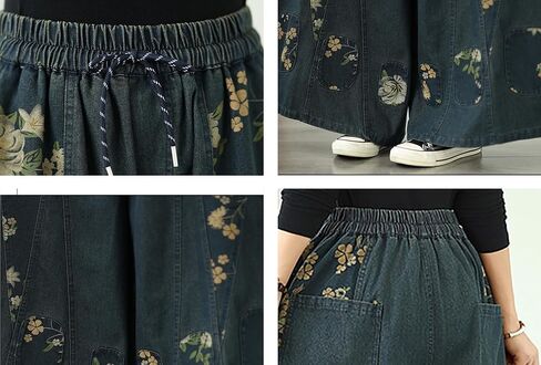 LAI MENG FIVE CATS Women's Casual Loose Wide Leg Jeans Drawstring Elastic Waisted Pants with Pockets in Saudi Arabia