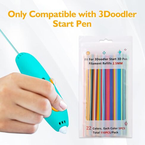 22 Colors 3D Pen Refills for 3Doodler Start 3D Pen, Low Temperature PCL Filament 2.5 mm, Each Color 15cm x 5pcs, Total 110pcs, Only Fit for 3Doodler Start Pen in Saudi Arabia