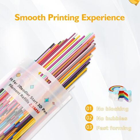 22 Colors 3D Pen Refills for 3Doodler Start 3D Pen, Low Temperature PCL Filament 2.5 mm, Each Color 15cm x 5pcs, Total 110pcs, Only Fit for 3Doodler Start Pen in Saudi Arabia