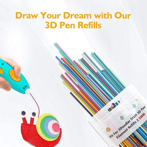 22 Colors 3D Pen Refills for 3Doodler Start 3D Pen, Low Temperature PCL Filament 2.5 mm, Each Color 15cm x 5pcs, Total 110pcs, Only Fit for 3Doodler Start Pen in Saudi Arabia