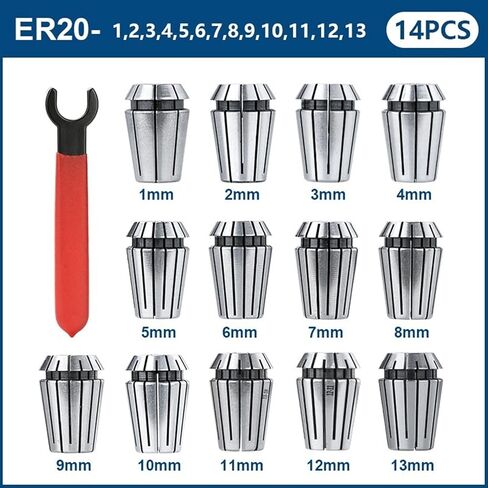 Collet Chuck Set With Wrench Spring Clamps ER20 1-13mm For Milling Lathe Holder 14Pcs in Kuwait