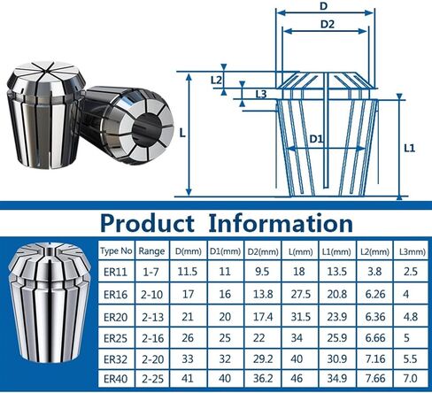 Collet Chuck Set With Wrench Spring Clamps ER20 1-13mm For Milling Lathe Holder 14Pcs in Kuwait