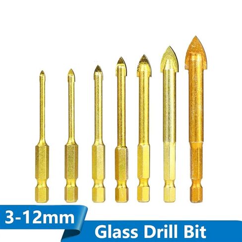 قطع الحفر الزجاجية كربيد الأدوات السداسية التيتانيوم أدوات الطاقة المطلية بالملحقات الجدارية الحائط ثقب الزجاج 1 مجموعة (اللون: 5pcs 3-10mm) in Kuwait