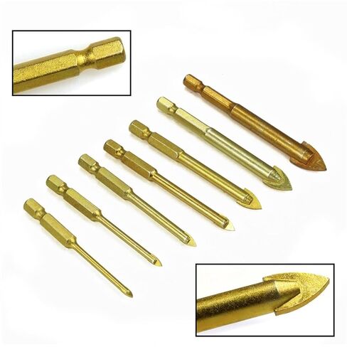 قطع الحفر الزجاجية كربيد الأدوات السداسية التيتانيوم أدوات الطاقة المطلية بالملحقات الجدارية الحائط ثقب الزجاج 1 مجموعة (اللون: 5pcs 3-10mm) in Kuwait