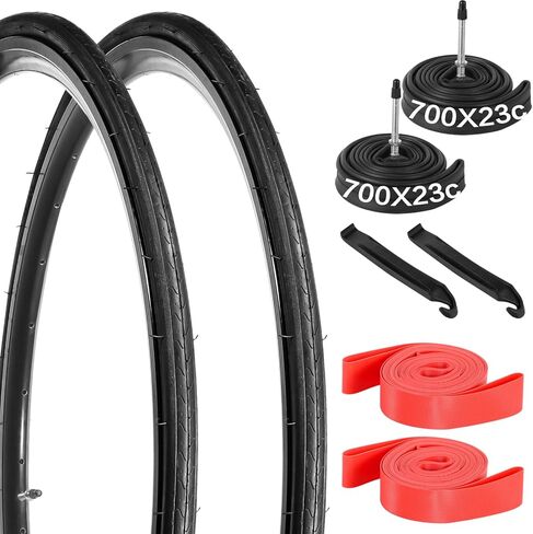 yeesport 700 x 23c Road Bike Tires, 2 Pack Folding Bike Tires 700x23c Tire & 700x23/25/28c Road Bike Tubes with Rim Strips, 700c Bike Tire Presta Valve 60mm Replacement in Saudi Arabia