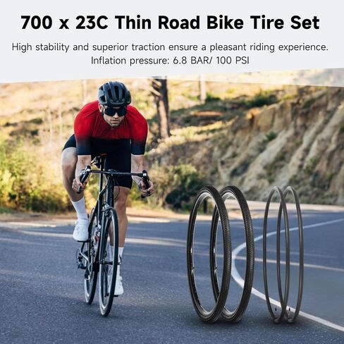 yeesport 700 x 23c Road Bike Tires, 2 Pack Folding Bike Tires 700x23c Tire & 700x23/25/28c Road Bike Tubes with Rim Strips, 700c Bike Tire Presta Valve 60mm Replacement in Saudi Arabia