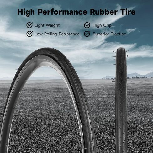 yeesport 700 x 23c Road Bike Tires, 2 Pack Folding Bike Tires 700x23c Tire & 700x23/25/28c Road Bike Tubes with Rim Strips, 700c Bike Tire Presta Valve 60mm Replacement in Saudi Arabia