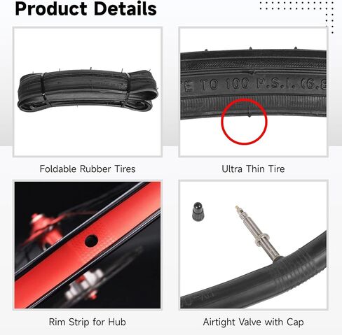 yeesport 700 x 23c Road Bike Tires, 2 Pack Folding Bike Tires 700x23c Tire & 700x23/25/28c Road Bike Tubes with Rim Strips, 700c Bike Tire Presta Valve 60mm Replacement in Saudi Arabia