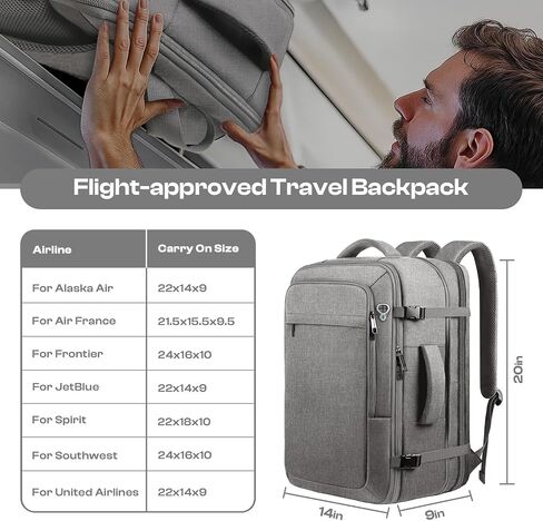 حمل على ظهره ، حقيبة ظهر قابلة للتوسعة قابلة للتوسيع ، حقيبة TSA Airplane المعتمدة ، حقيبة DayPack Weekender تناسب الكمبيوتر المحمول 17 بوصة ، هدايا السفر للرجال ، الأسود in Kuwait