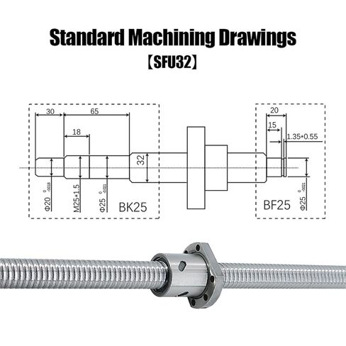 Linear Motion Ball Screw Precision Part 300-1000mm SFU3232 C3 Level Ground Ball Screw R32 Lead 32mm Ball Nut High Precision(800mm) in Kuwait
