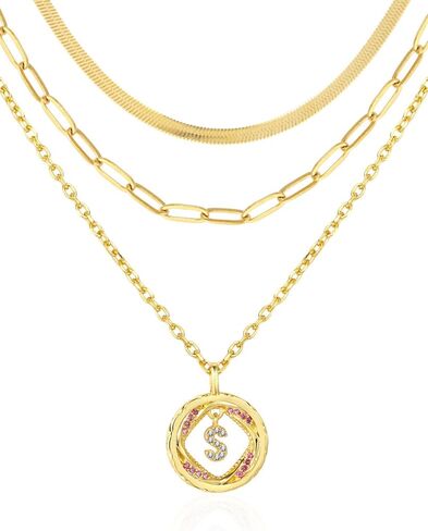 3Pcs Layered Gold Necklaces for Women -22k Gold Plated Name Necklaces - Curved Paperclip Link, Serpentine Chain & Custom A-Z Pendant - Waterproof Jewelry Gifts for Birthday Trendy in Saudi Arabia