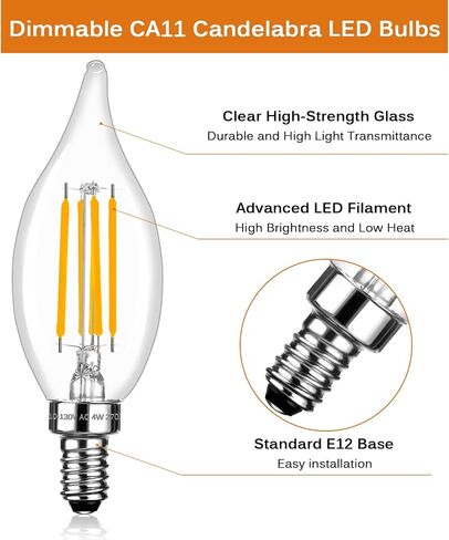 مصابيح مصباح LED المصباح E12 Candelabra 40watt مكافئ ، 2700K أبيض ناعم دافئ ، 4W B11 مصابيح ضوء الثريا ، مصباح شمعة LED لغرفة النوم ، المطبخ ، مروحة السقف ، 12 حزمة in Kuwait
