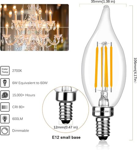 مصابيح مصباح LED المصباح E12 Candelabra 40watt مكافئ ، 2700K أبيض ناعم دافئ ، 4W B11 مصابيح ضوء الثريا ، مصباح شمعة LED لغرفة النوم ، المطبخ ، مروحة السقف ، 12 حزمة in Kuwait