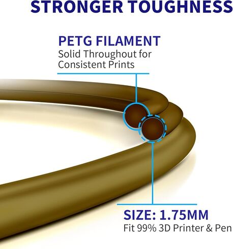 Geeetech PETG Filament 1.75mm Metallic Gold, Upgraded High-Strength 3D Printer Filament, Metallic Shimmer, Glossy Finish, ±0.02mm Precision-1kg Spool (2.2 lbs) for Most FDM Printers in Kuwait