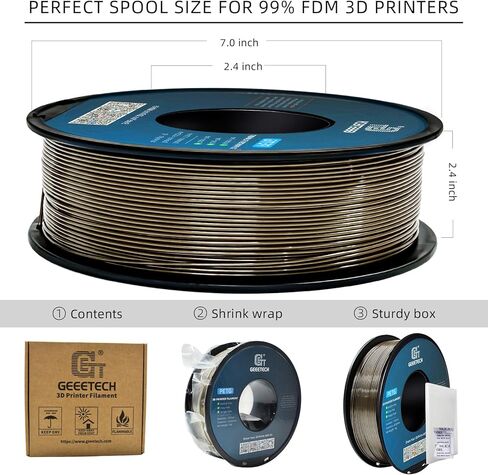 Geeetech PETG Filament 1.75mm Metallic Gold, Upgraded High-Strength 3D Printer Filament, Metallic Shimmer, Glossy Finish, ±0.02mm Precision-1kg Spool (2.2 lbs) for Most FDM Printers in Kuwait