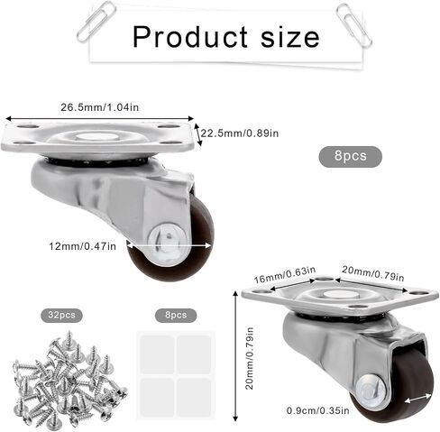 8Pcs Small Caster Wheels 1/2 Inch Mini Rubber Swivel Caster Wheels Low Profile Self Adhesive Plate Casters Rollers with Steel Top Plate for Small Appliances Furniture Cabinet Storage Box in Saudi Arabia