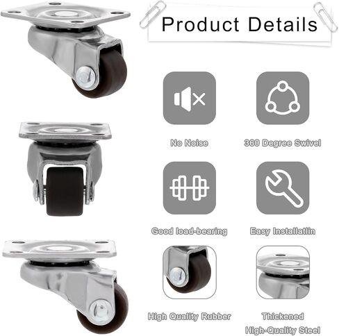 8Pcs Small Caster Wheels 1/2 Inch Mini Rubber Swivel Caster Wheels Low Profile Self Adhesive Plate Casters Rollers with Steel Top Plate for Small Appliances Furniture Cabinet Storage Box in Saudi Arabia