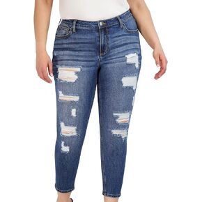 Alivia Ford Ripped Denim Plus Size Jeans for Women - Cuffed Hem Stretchy Jeans, Ladies High-Waisted Pants