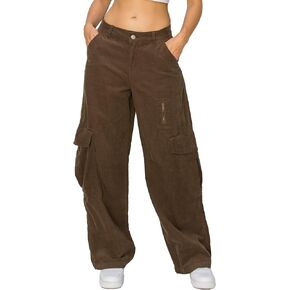 Cali1850 Women’s Parachute Cargo Pants – Low Rise Baggy Fit Wide Leg Multi Pockets Casual Streetwear Trousers