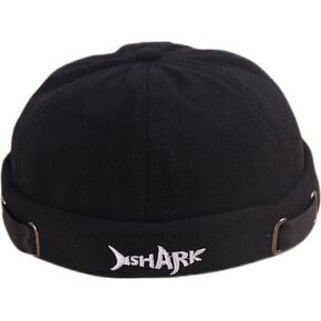 Brimless Docker Leon Hat Rolled Cuff Harbour Shark Embroidery Skull Docker Beanie Cap for Men & Women