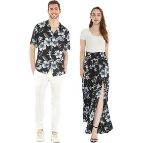 Matchable Couple Hawaiian Luau Shirt or Wide Legged Pants in Midnight Bloom