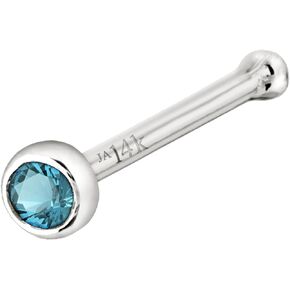 Jewelry Avalanche Solid 14K Gold Ball-end Stud Bezel Set Blue Topaz 22G Nose Bone Nose Stud - 14K White Gold / 14K Yellow Gold December Birthstone Nose Ring Stud