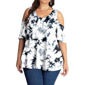 AMCLOS Womens Plus Size Tops Cold Shoulder V Neck T Shirt Short Sleeve Summer Casual Tunic