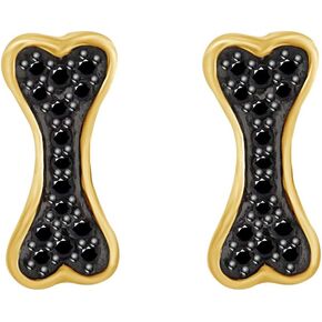 Enhanced Black Diamond Accent Dog Bone Stud Earrings in 14k Gold Over Sterling Silver (0.08 Cttw, I2-I3 Clarity, Black-Color) Valentine's Day Gift For Her
