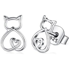 EUDORA Polished 925 Sterling Silver Cat Kitty Kitten Pet Lover Stud Earrings Feminine Gifts