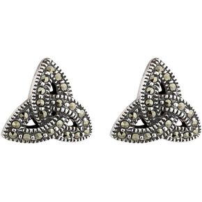 Sterling Silver and Marcasite Trinity Knot Stud Irish Earrings