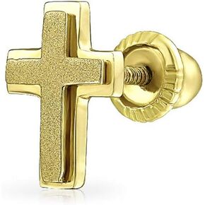 Tiny Minimalist Helix 1 Piece Ear Lobe Piercing Daith Ichthus Christian Jesus Fish or Black Gold Cross Real Yellow 14K Gold Cartilage Stud Earring For Women Teen Safety Screw Back