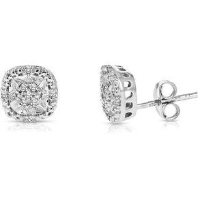 1/10 cttw Diamond Earrings in .925 Sterling Silver Push Backs Cushion Shape