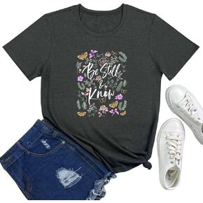 SELECTEES Women Floral Be Still Know Graphic Funny T Shirt Cute Tees