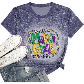 قميص نسائي من It's Mardi Gras Yall قمصان الثلاثاء السمينة موكب شارع كرنفال كم قصير جرافيك مضحك تي شيرت