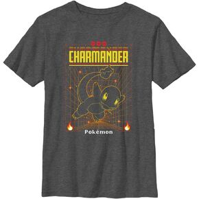 Pokemon Kids Charmander Grid Boys Short Sleeve Tee Shirt