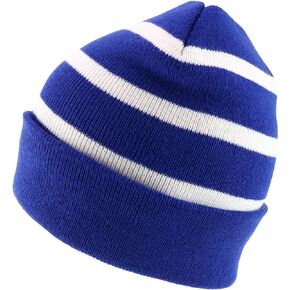 Striped Fleece Lined Long Cuff Ribbed Solid Band Winter Beanie