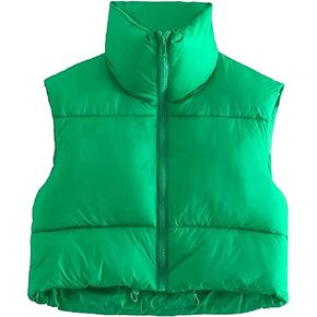 Women Cropped Puffer Vest for Women's Sleeveless Lightweight Zip Up Warm Vest Outerwear Jacket Padded Gilet Coat Top