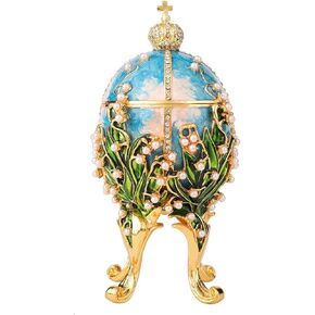 FASSLINO Pink Jewelry Trinket Boxes Faberge Egg Enamel Hand-Painted Jewelry Storage Ring Holder Keepsake Box Vintage Collection Gift
