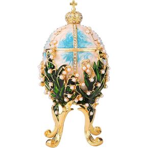 FASSLINO Pink Jewelry Trinket Boxes Faberge Egg Enamel Hand-Painted Jewelry Storage Ring Holder Keepsake Box Vintage Collection Gift