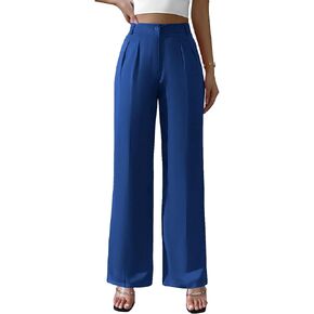 WDIRARA Women's High Waist Button Wide Leg Pants Elegant Work Pleated Pants