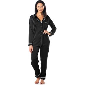 Satini Pajamas Long Sleeve Button Down Set Satin Sleepwear Nightwear Loungewear