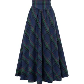 Scarlet Darkness Victorian Skirts for Women Plaid Maxi High Waist Long Skirt