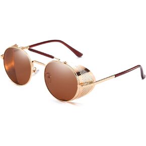 Dollger Steampunk Style Round Vintage Sunglasses Retro Eyewear UV400 Protection for Men Women