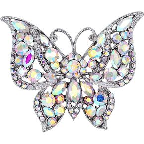 Gyn&Joy Womens Jewellery Aurora Borealis Crystal Rhinestones Hollow Out Style Butterfly Pin Brooch