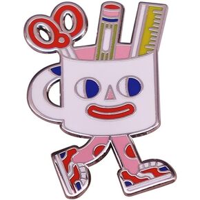 Cartoon Walking Stationery Storage Box Enamel Brooch Funny Pen Holder Badge Lapel Pin Accessory for Backpacks Badges Clothing Gift Boys Women Men