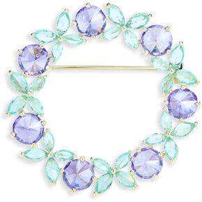 Women's Elegant Cubic Zirconia Pearl Gold Open Ring Circle Wreath Brooch Pin Cardigan Scarf Lapel Pin Party Wedding Jewelry