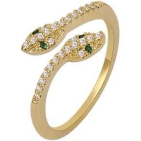 couple two-headed snake zircon gold ring; Emeralds adjustable opening men's/women's all-purpose jewelry