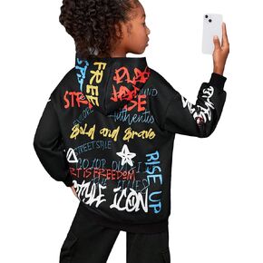 WDIRARA Girl's Letter Graphic Printed Drop Shoulder Long Sleeve Street Hoodie Sweatshirts